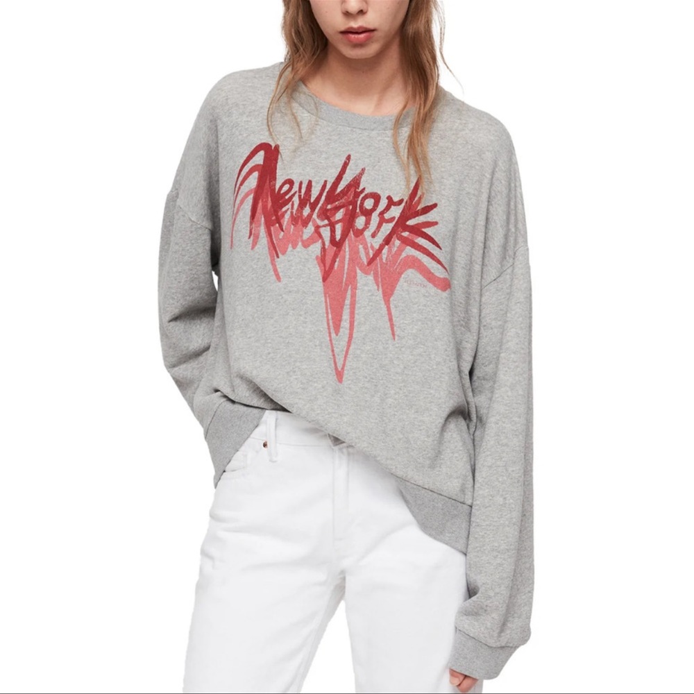All Saints Sweater Small Gray Red NYC New York City
Graffiti Oversized Crewneck